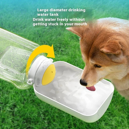 Portable 2-in-1 dog and cat water bowl with food container, available in white, yellow, and grey colors