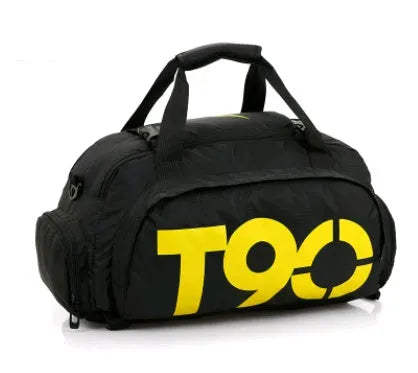 Oxford cloth fitness bag with three shoulder straps, soft handle, printed text pattern, square vertical shape, Large size
