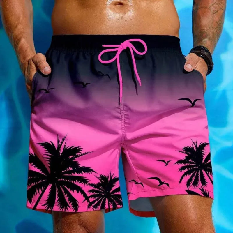 Men's loose fit swimming trunks in ethnic pattern with medium elastic waistband