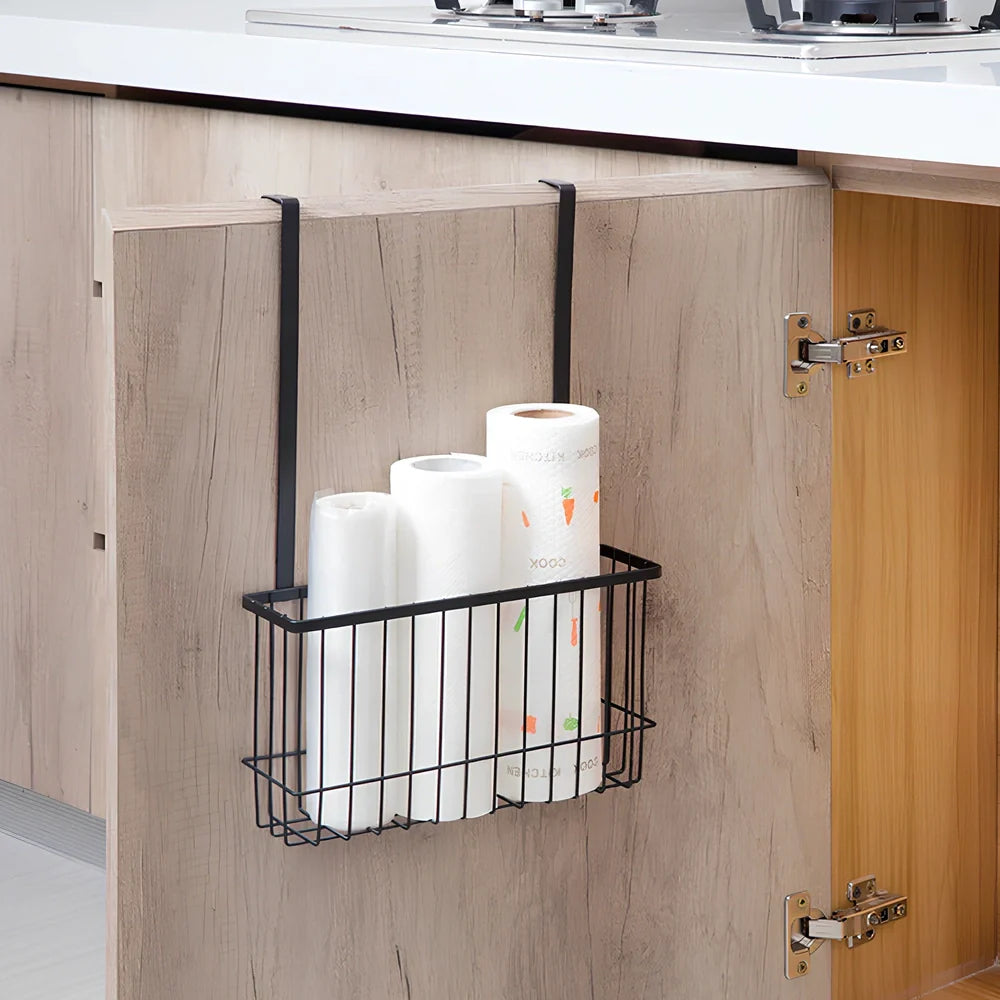 Nordic style metal kitchen hanging shelf in black or white with no-punch installation, 60cm wide holding 5kg