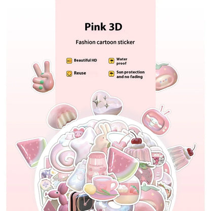 Pink 3D decorative stickers with girl heart designs, 63 pieces per pack showing dimensional printing texture