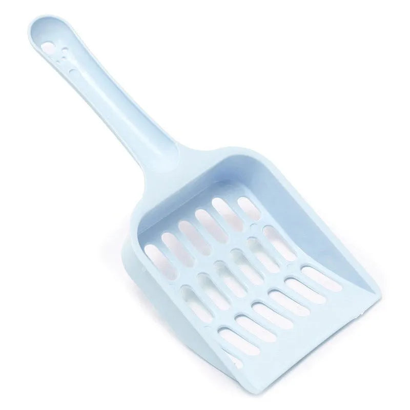 Blue plastic cat litter scoop with dimensions 20cm long by 9cm wide.