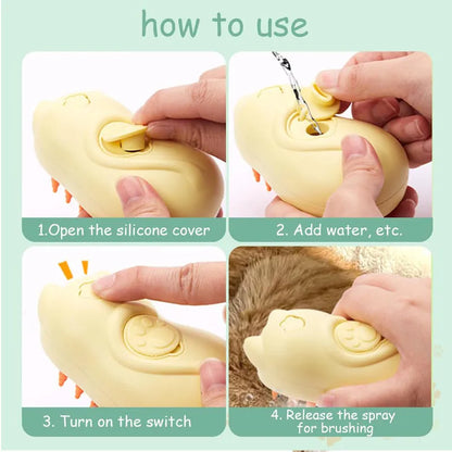 Cat steamy brush with steam activation for grooming tangled hair on pets, measuring 11.5cm length