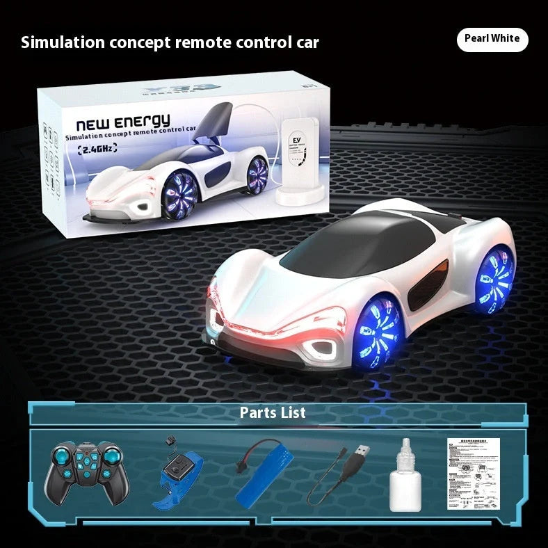 White and blue remote control car with gesture control and drift features for children