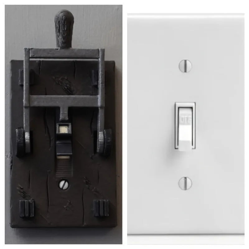 DZ1V1 single control mechanical light switch with retro-style PLA plate for exposed wall mounting