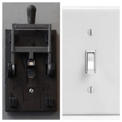 DZ1V1 single control mechanical light switch with retro-style PLA plate for exposed wall mounting