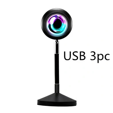 Rainbow sunset projector lamp with remote control showing colourful wall lighting effects