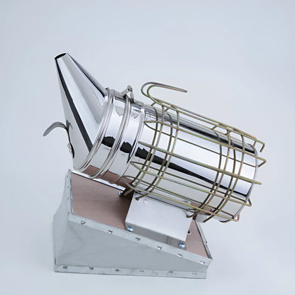 Stainless steel manual smoke blower for beekeeping with leather components