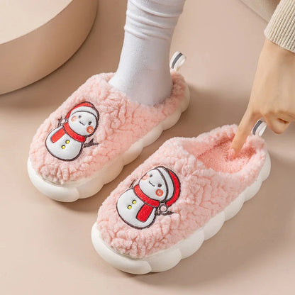 Cozy snowman-shaped slippers with thick, anti-slip soles and plush lining for indoor comfort and warmth