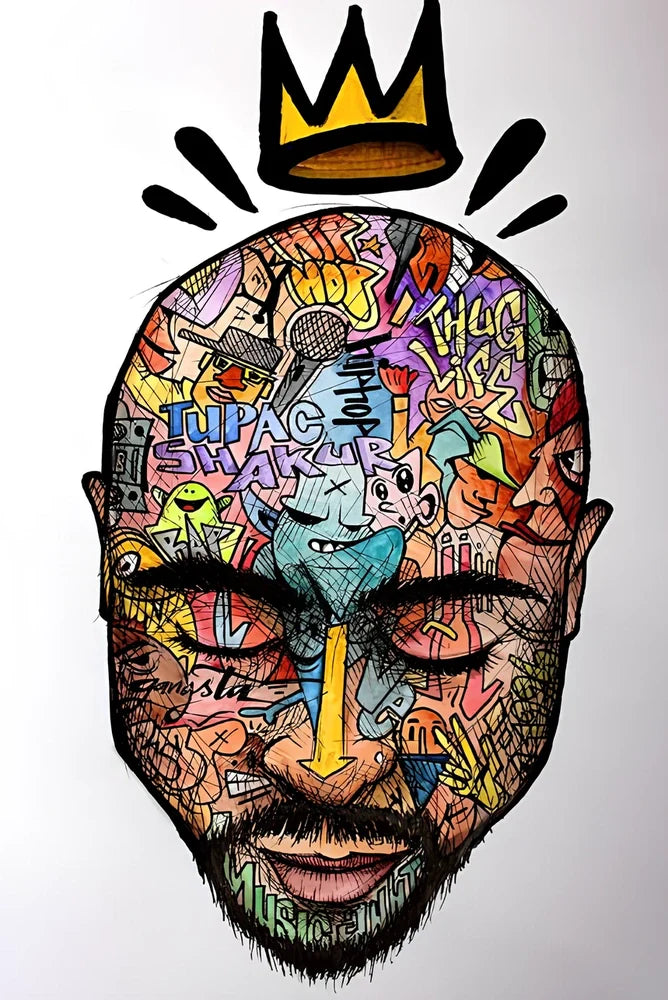 Abstract graffiti rapper portrait on vertical canvas poster, frameless 40x60cm size in Figure One colour variation for wall art