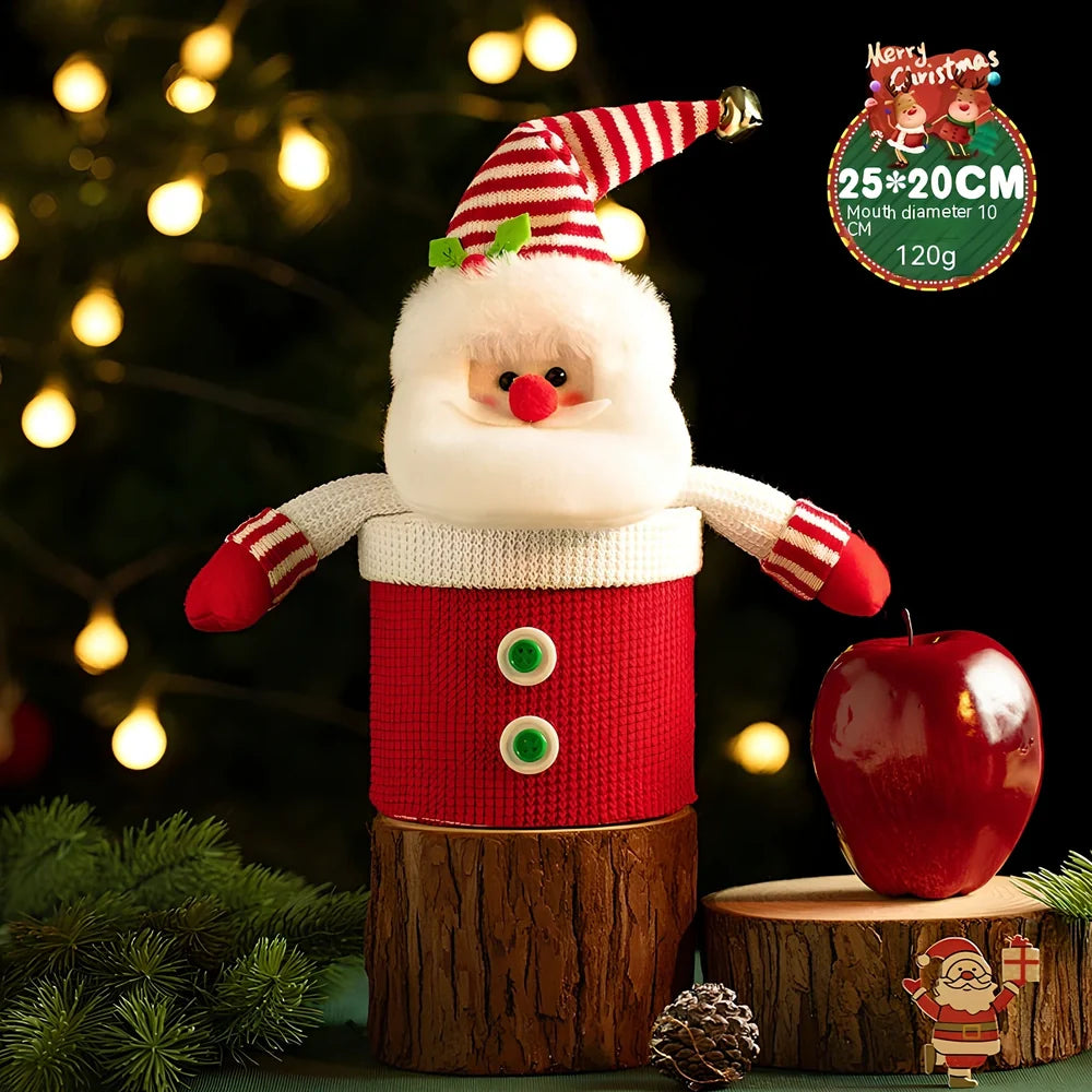 Christmas gift box with knitted flannel material and oversized cartoon design in festive colours