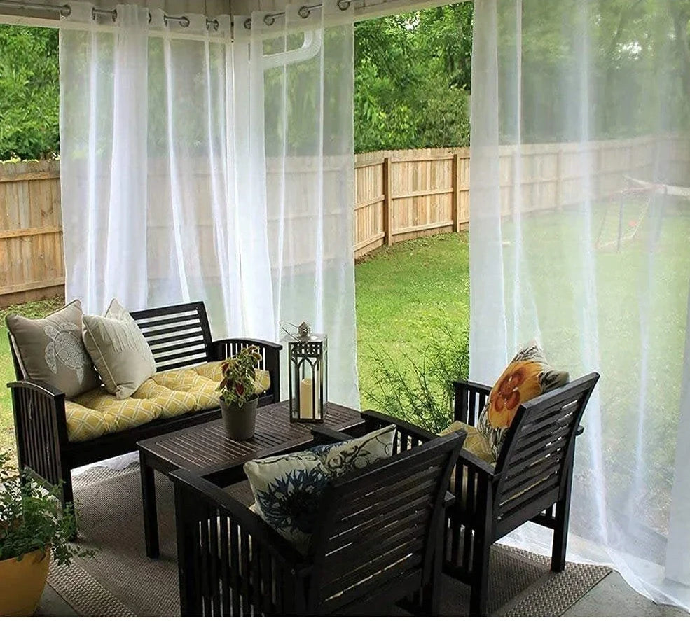 White opaque waterproof outdoor curtain measuring 132cm × 213cm for balcony privacy and sun protection