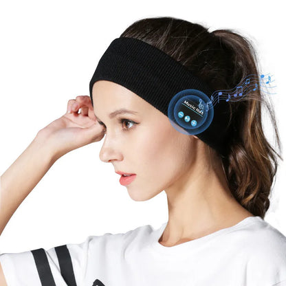 Bluetooth 5.4 head band with eye mask and sports scarf functions in black, dark grey, or grey-white colours