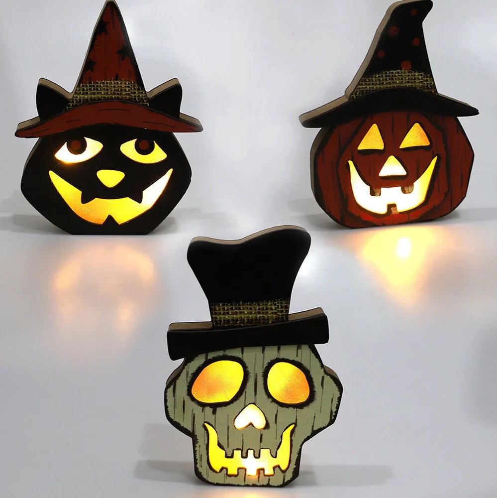 Plywood wooden pumpkin lamp ornament in JM01442 style, 15-20 cm tall Halloween decor with carved details