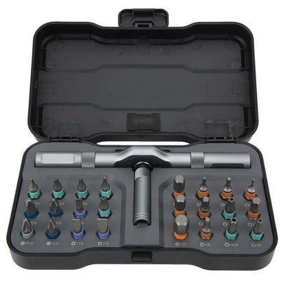 24-in-1 Ratchet Screwdriver Set with S2 alloy steel bits and compact handle