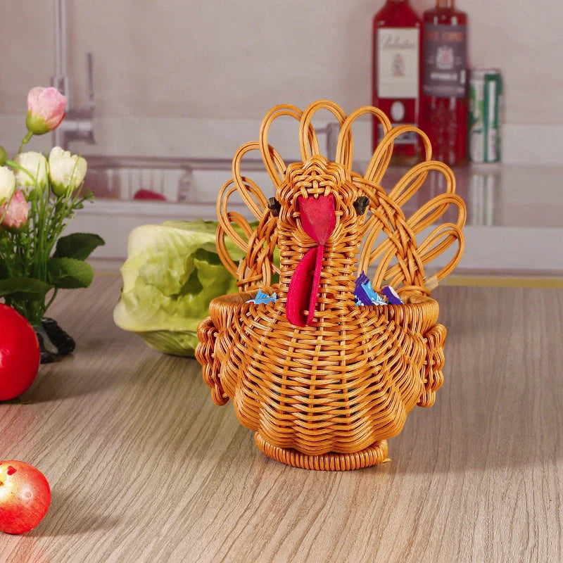 Deer-shaped handwoven rattan fruit basket for home decor and kitchen organization