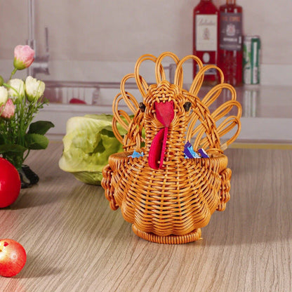 Deer-shaped handwoven rattan fruit basket for home decor and kitchen organization