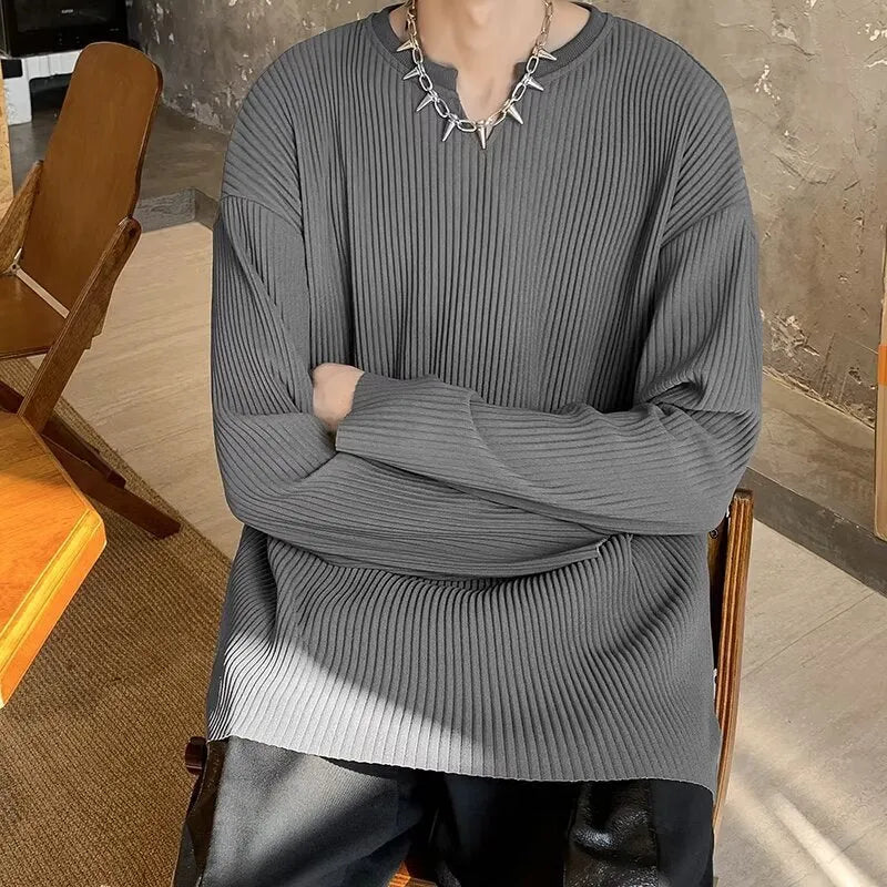 Plus size women's striped texture pullover in loose fit with long sleeves