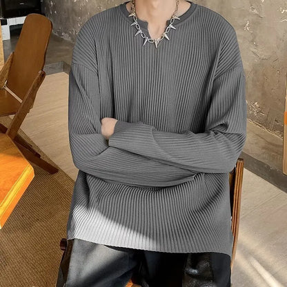 Plus size women's striped texture pullover in loose fit with long sleeves