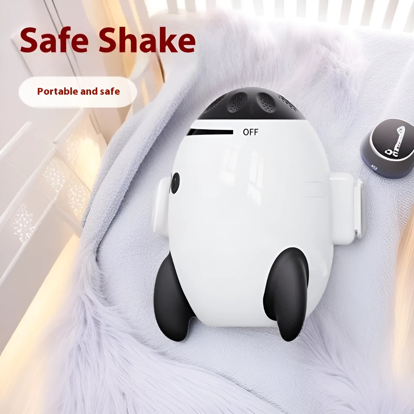White baby sleep comforter with automatic shaking and Bluetooth, 12x9.3x8cm ABS toy for infants