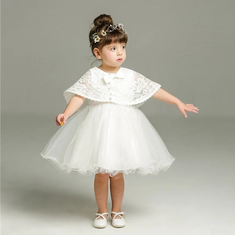 White fluffy baby dress two-piece set in beige with silk-polyester fabric and cotton lining for infants 0-24 months