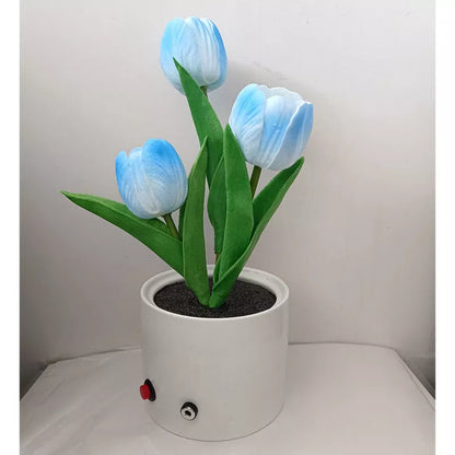 LED Tulip Night Light in ceramic pot with warm glow for home decoration