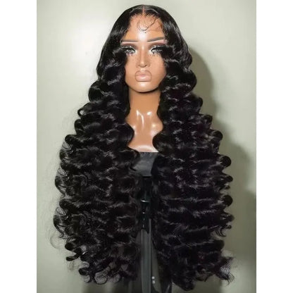 300 density loose wave HD lace wig in black chemical fiber, 20-40 inch length, 13x4 or 13x6 frontal.