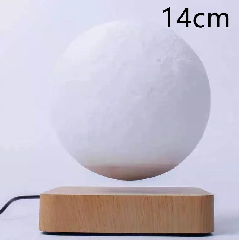 Magnetic levitation moon lamp with 14cm 3D printed moon floating 15mm above a wooden base, touch switch night light