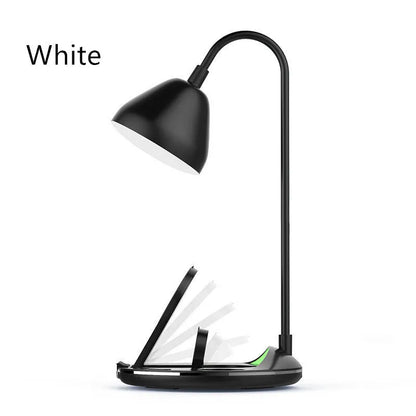 Black and white magnetic folding wireless charger with USB cable showing folded and extended positions