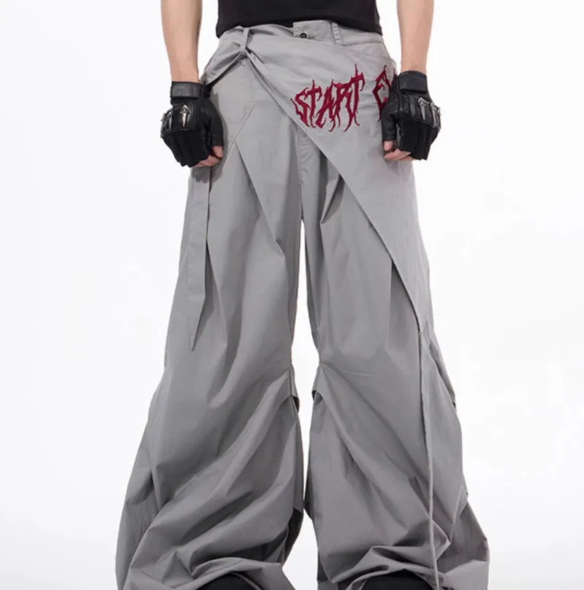 Korean style wide-leg trousers for boys in black or grey solid colour