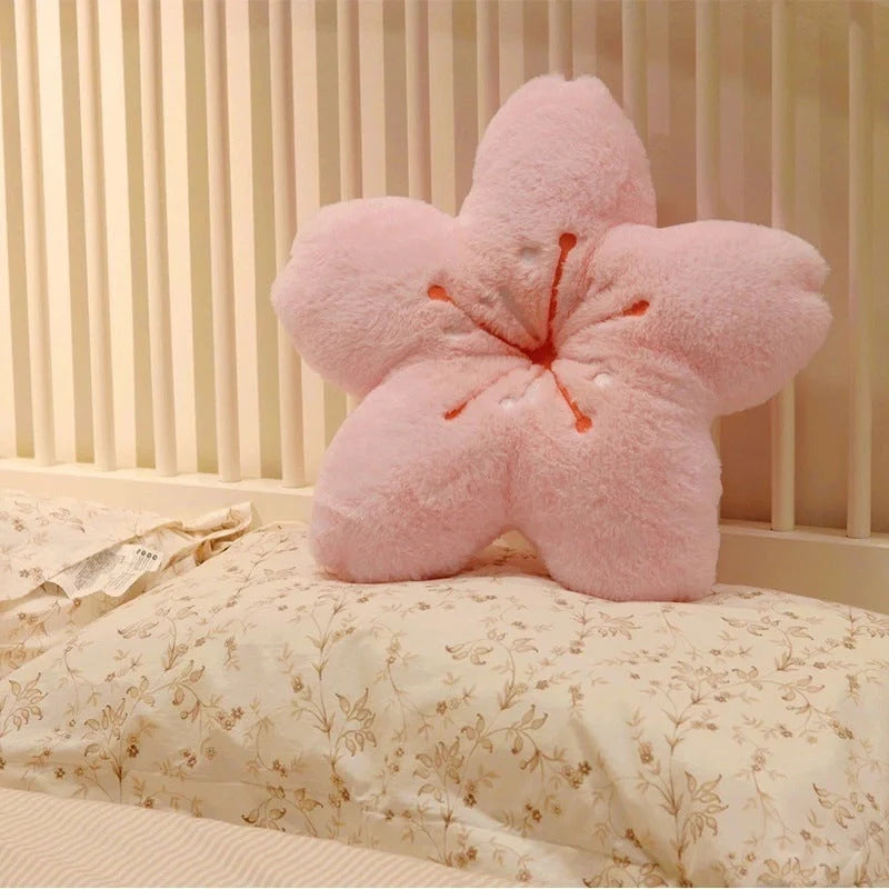 Cherry blossom plush cushion in blue, pink, or yellow for home decor