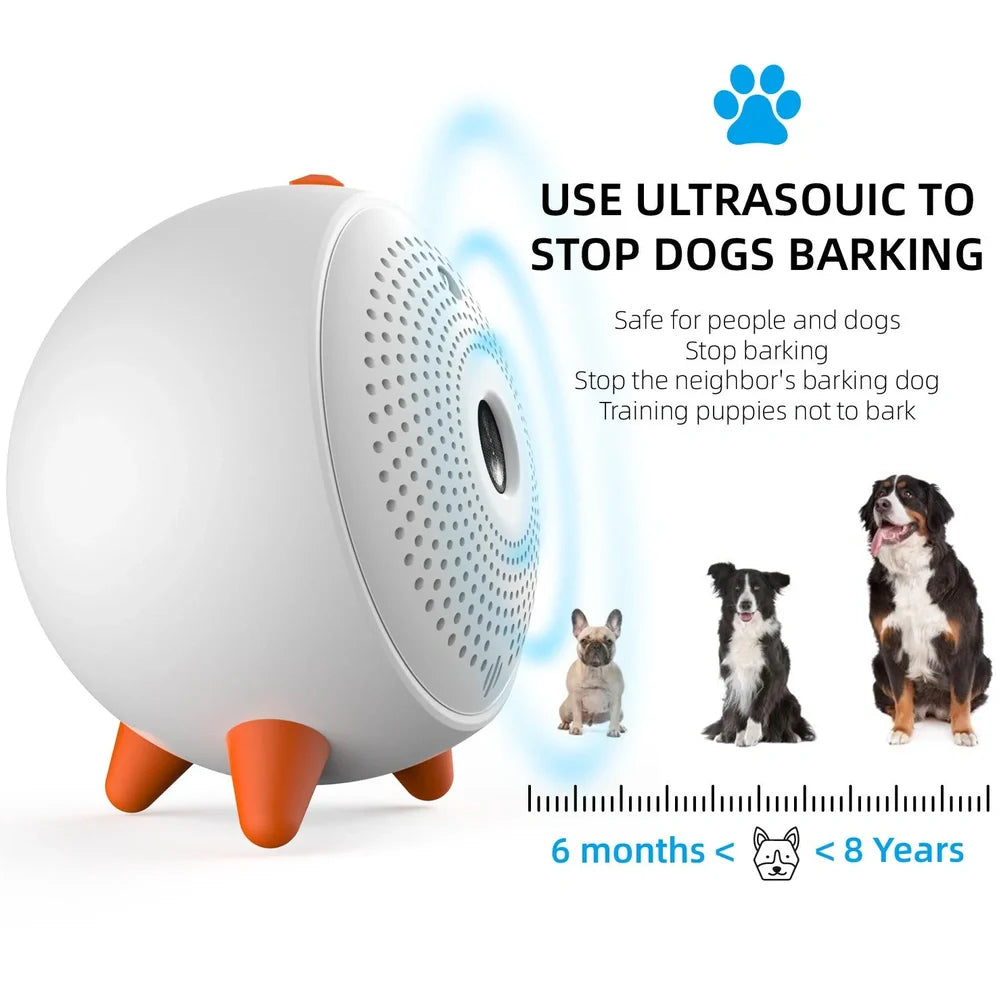 White ultrasonic bark control device with USB charging port and compact 8.5cm width design