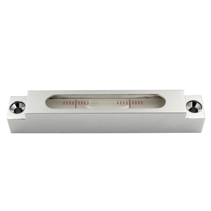 Metal and glass mini strip level showing 132mm length with clear 500 blister vial for precise measurement