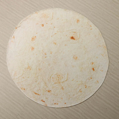 Round burrito tortilla wrap blanket with printed design in soft flannel microfiber material