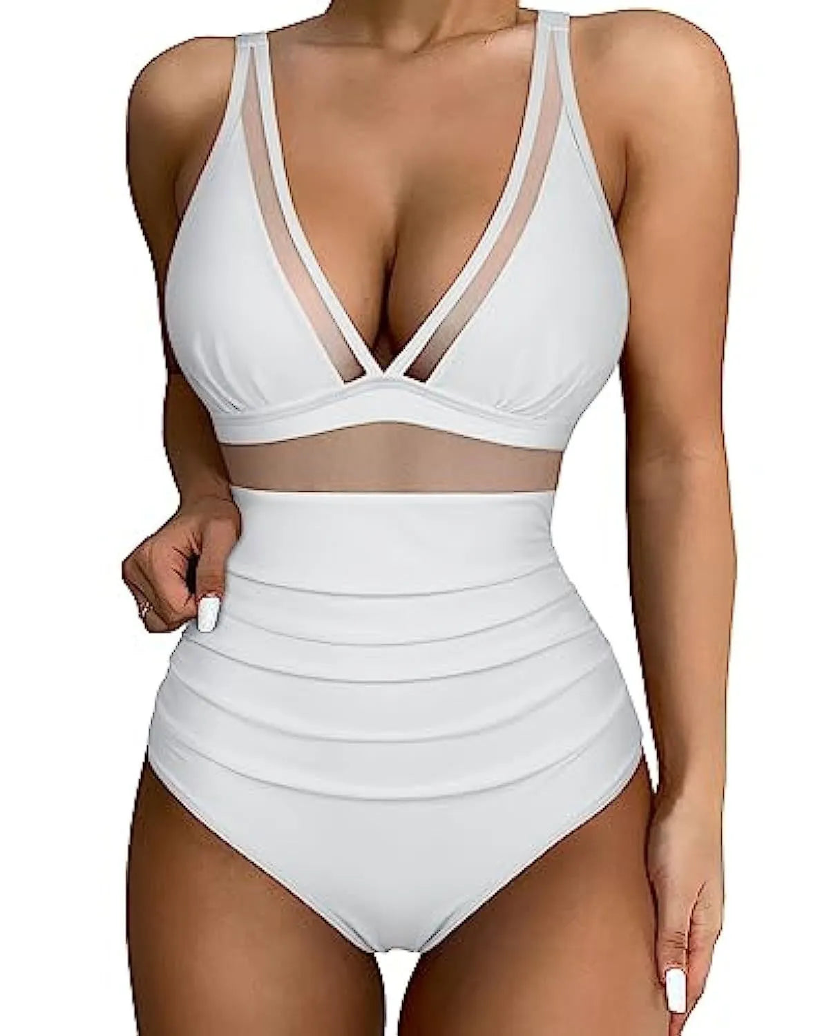 Women's high waist one-piece swimsuit in polyester fibre with backless design and multiple colour options
