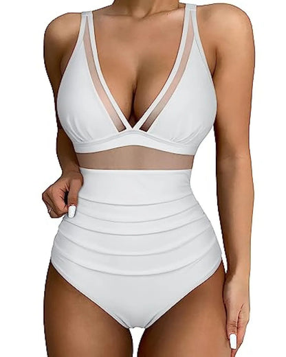 Women's high waist one-piece swimsuit in polyester fibre with backless design and multiple colour options