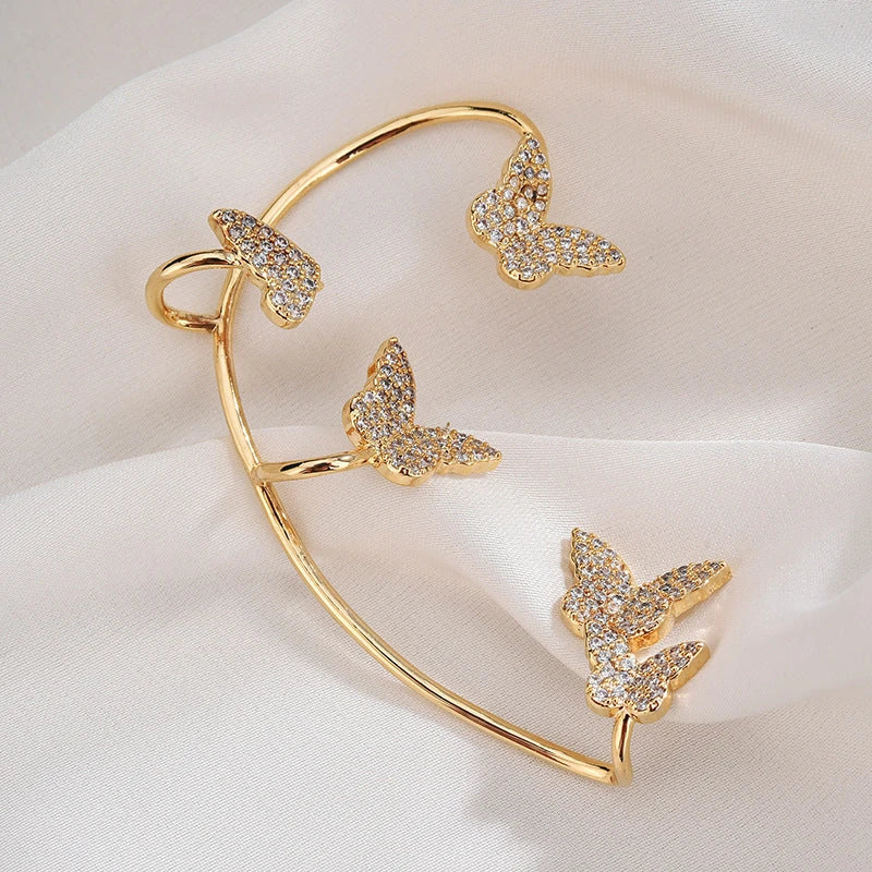 Stylish butterfly ear clips with sparkling zircon stones in gold and silver finishes