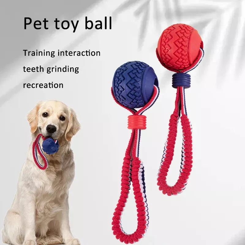 Interactive dog toy ball with rope for teeth cleaning and training