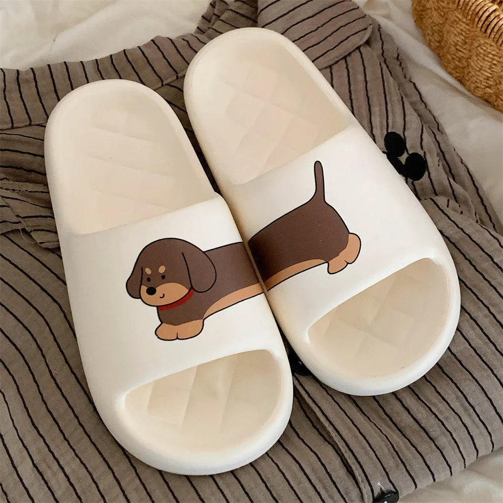 Pair of EVA couple household slippers in thickening flip-flop style showing soft sole construction