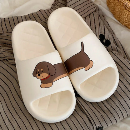 Pair of EVA couple household slippers in thickening flip-flop style showing soft sole construction