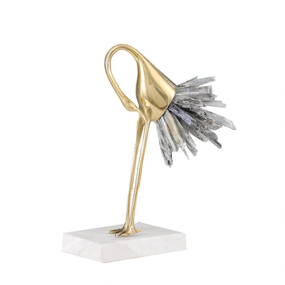 Left-facing crystal crane ornament with marble base in three size options