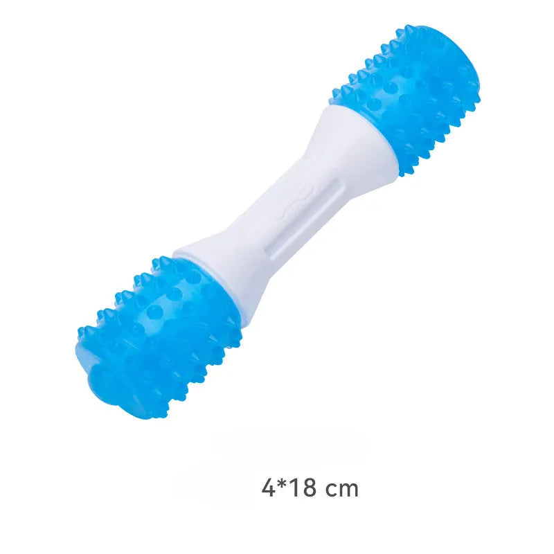 Dual-colour puppy teething chew toy for dental health, made from TPR and PU materials, suitable for dogs aged 2 to 8 months