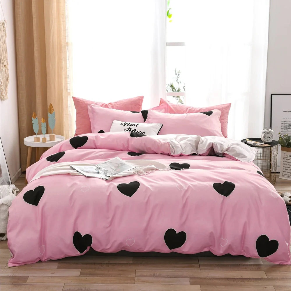 Cartoon pattern quilted bed linen set with reactive dye colours on UK-sized bedding