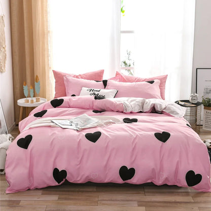 Cartoon pattern quilted bed linen set with reactive dye colours on UK-sized bedding