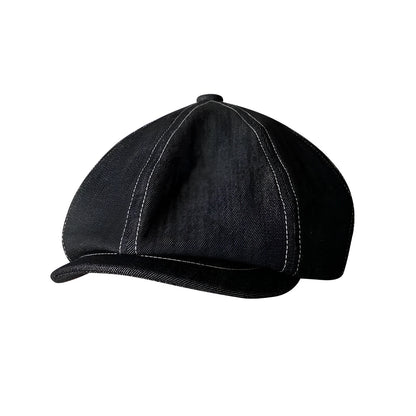 Black cotton Japanese Denim beret hat for adults with unisex styling