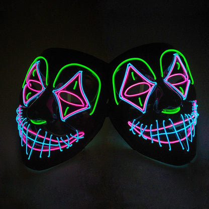 Glow-in-the-dark LED Halloween mask with adjustable straps and bright, mesmerizing illumination