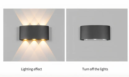 Waterproof black aluminium LED wall lamp 4W warm white emitting 60-degree beam angle mounted on white wall