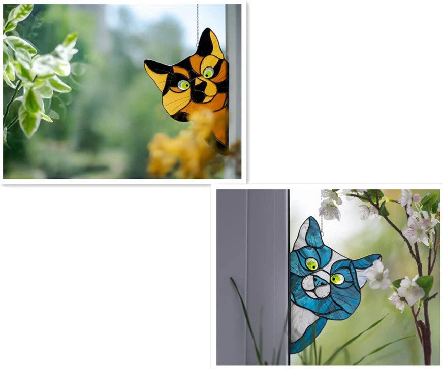 Colorful PVC cat window sticker with double-sided design for home and car decoration
