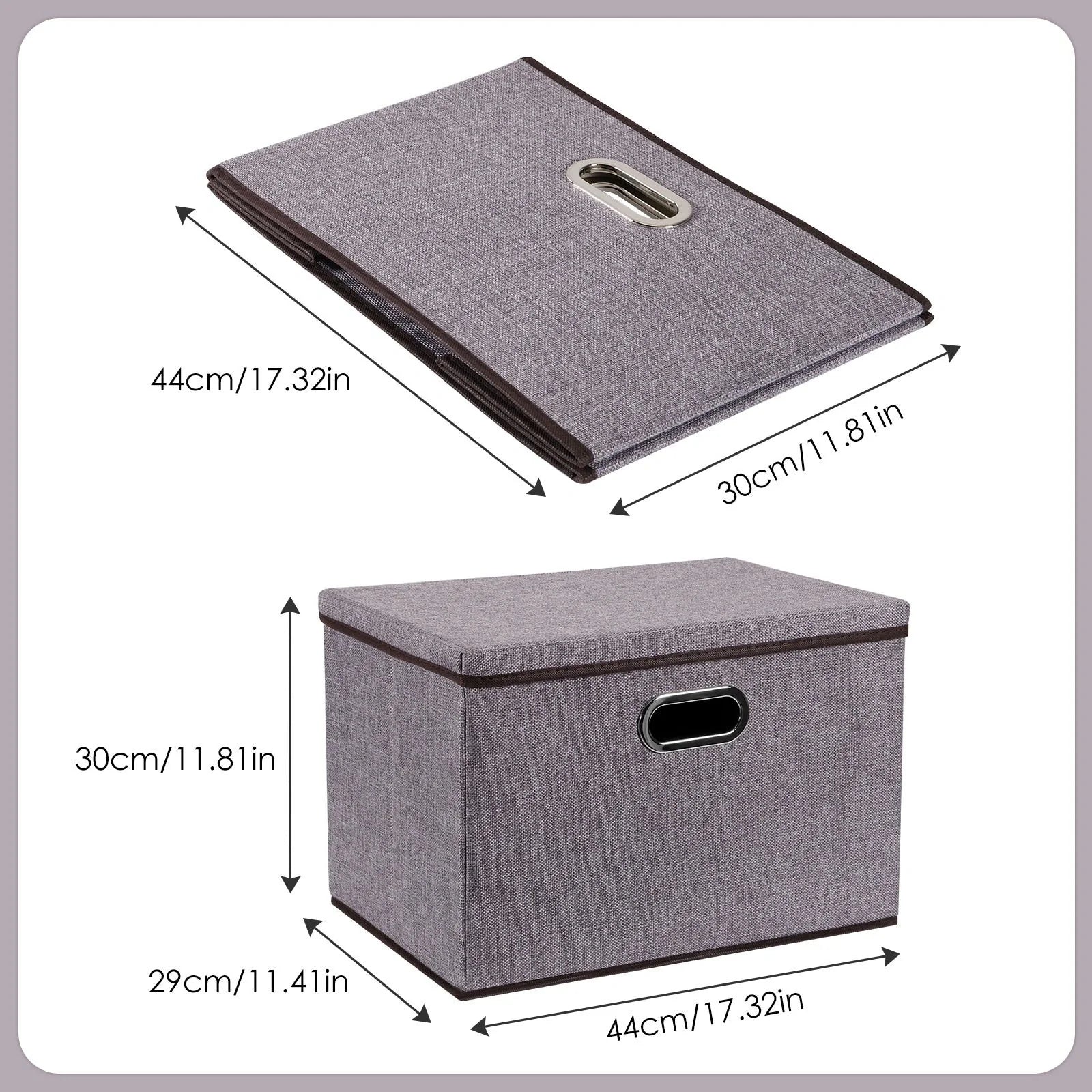 Cotton linen foldable storage box set in grey, perfect for home organization