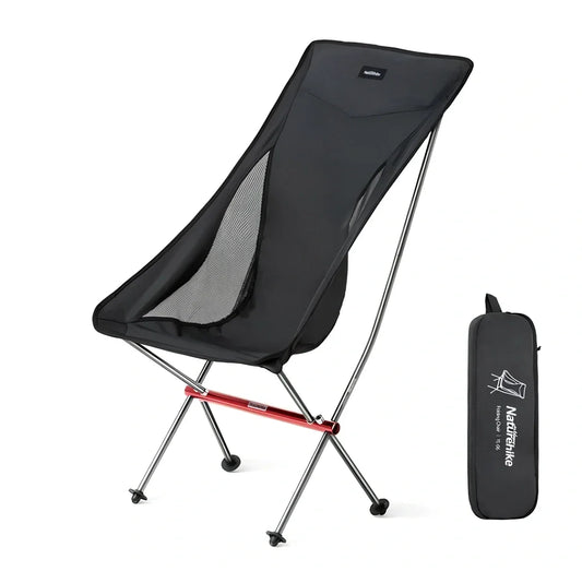 Ultralight aluminium camping chair folded with carry bag, showing compact 45cm size